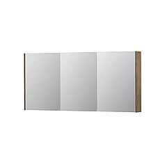 INK SPK2 spiegelkast met 3 dubbelzijdige spiegeldeuren, 6 verstelbare glazen planchetten, stopcontact en schakelaar 160 x 14 x 73 cm, naturel eiken