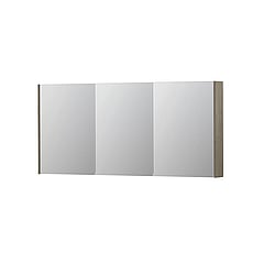 INK SPK2 spiegelkast met 3 dubbelzijdige spiegeldeuren, 6 verstelbare glazen planchetten, stopcontact en schakelaar 160 x 14 x 73 cm, greige eiken