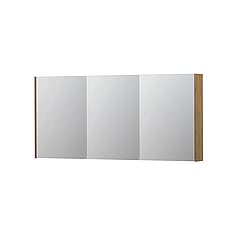 INK SPK2 spiegelkast met 3 dubbelzijdige spiegeldeuren, 6 verstelbare glazen planchetten, stopcontact en schakelaar 160 x 14 x 73 cm, fineer natur