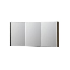 INK SPK2 spiegelkast met 3 dubbelzijdige spiegeldeuren, 6 verstelbare glazen planchetten, stopcontact en schakelaar 160 x 14 x 73 cm, fineer charcoal