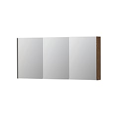 INK SPK2 spiegelkast met 3 dubbelzijdige spiegeldeuren, 6 verstelbare glazen planchetten, stopcontact en schakelaar 160 x 14 x 73 cm, massief eiken chocolate