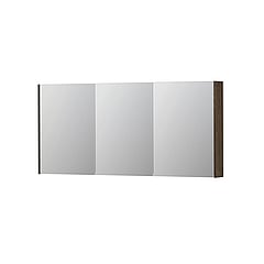 INK SPK2 spiegelkast met 3 dubbelzijdige spiegeldeuren, 6 verstelbare glazen planchetten, stopcontact en schakelaar 160 x 14 x 73 cm, massief eiken charcoal