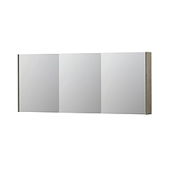 INK SPK2 spiegelkast met 3 dubbelzijdige spiegeldeuren, 6 verstelbare glazen planchetten, stopcontact en schakelaar 180 x 14 x 73 cm, greige eiken