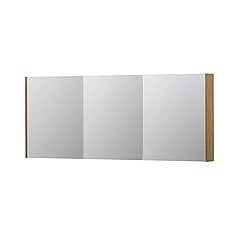 INK SPK2 spiegelkast met 3 dubbelzijdige spiegeldeuren, 6 verstelbare glazen planchetten, stopcontact en schakelaar 180 x 14 x 73 cm, fineer natur
