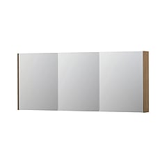 INK SPK2 spiegelkast met 3 dubbelzijdige spiegeldeuren, 6 verstelbare glazen planchetten, stopcontact en schakelaar 180 x 14 x 73 cm, fineer ash grey