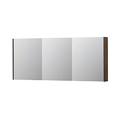 INK SPK2 spiegelkast met 3 dubbelzijdige spiegeldeuren, 6 verstelbare glazen planchetten, stopcontact en schakelaar 180 x 14 x 73 cm, fineer chocolate