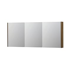 INK SPK2 spiegelkast met 3 dubbelzijdige spiegeldeuren, 6 verstelbare glazen planchetten, stopcontact en schakelaar 180 x 14 x 73 cm, massief eiken ash grey