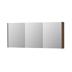 INK SPK2 spiegelkast met 3 dubbelzijdige spiegeldeuren, 6 verstelbare glazen planchetten, stopcontact en schakelaar 180 x 14 x 73 cm, massief eiken chocolate