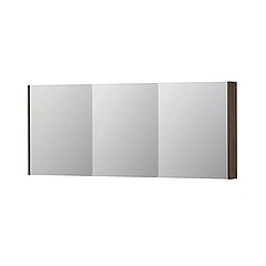 INK SPK2 spiegelkast met 3 dubbelzijdige spiegeldeuren, 6 verstelbare glazen planchetten, stopcontact en schakelaar 180 x 14 x 73 cm, massief eiken charcoal