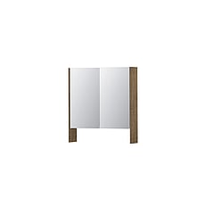 INK SPK3 spiegelkast met 2 dubbel gespiegelde deuren, open planchet, stopcontact en schakelaar 70 x 14 x 74 cm, naturel eiken