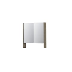 INK SPK3 spiegelkast met 2 dubbel gespiegelde deuren, open planchet, stopcontact en schakelaar 70 x 14 x 74 cm, greige eiken