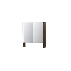 INK SPK3 spiegelkast met 2 dubbel gespiegelde deuren, open planchet, stopcontact en schakelaar 70 x 14 x 74 cm, fineer chocolate