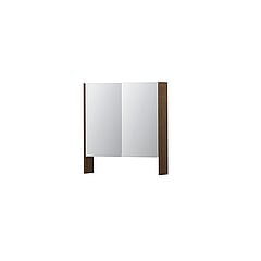 INK SPK3 spiegelkast met 2 dubbel gespiegelde deuren, open planchet, stopcontact en schakelaar 70 x 14 x 74 cm, massief eiken chocolate