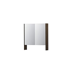 INK SPK3 spiegelkast met 2 dubbel gespiegelde deuren, open planchet, stopcontact en schakelaar 70 x 14 x 74 cm, massief eiken charcoal