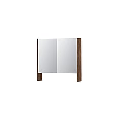 INK SPK3 spiegelkast met 2 dubbel gespiegelde deuren, open planchet, stopcontact en schakelaar 80 x 14 x 74 cm, noten