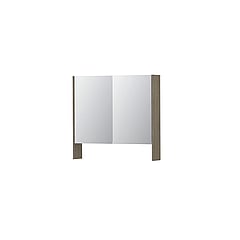 INK SPK3 spiegelkast met 2 dubbel gespiegelde deuren, open planchet, stopcontact en schakelaar 80 x 14 x 74 cm, greige eiken