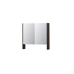 INK SPK3 spiegelkast met 2 dubbel gespiegelde deuren, open planchet, stopcontact en schakelaar 80 x 14 x 74 cm, fineer charcoal