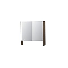 INK SPK3 spiegelkast met 2 dubbel gespiegelde deuren, open planchet, stopcontact en schakelaar 80 x 14 x 74 cm, massief eiken charcoal