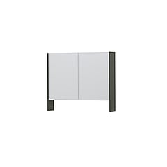 INK SPK3 spiegelkast met 2 dubbel gespiegelde deuren, open planchet, stopcontact en schakelaar 90 x 14 x 74 cm, mat beton groen