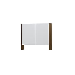 INK SPK3 spiegelkast met 2 dubbel gespiegelde deuren, open planchet, stopcontact en schakelaar 90 x 14 x 74 cm, massief eiken ash grey