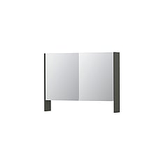 INK SPK3 spiegelkast met 2 dubbel gespiegelde deuren, open planchet, stopcontact en schakelaar 100 x 14 x 74 cm, mat beton groen