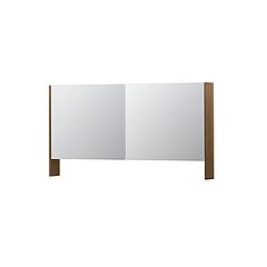 INK SPK3 spiegelkast met 2 dubbel gespiegelde deuren, open planchet, stopcontact en schakelaar 140 x 14 x 74 cm, massief eiken aqua