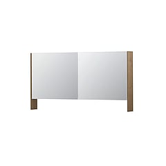 INK SPK3 spiegelkast met 2 dubbel gespiegelde deuren, open planchet, stopcontact en schakelaar 140 x 14 x 74 cm, fineer ash grey