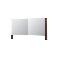 INK SPK3 spiegelkast met 2 dubbel gespiegelde deuren, open planchet, stopcontact en schakelaar 140 x 14 x 74 cm, fineer chocolate