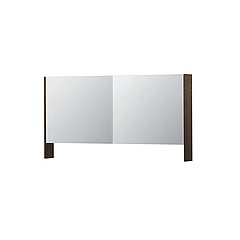 INK SPK3 spiegelkast met 2 dubbel gespiegelde deuren, open planchet, stopcontact en schakelaar 140 x 14 x 74 cm, massief eiken charcoal