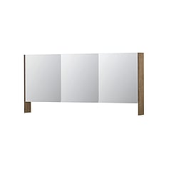 INK SPK3 spiegelkast met 3 dubbel gespiegelde deuren, open planchet, stopcontact en schakelaar 160 x 14 x 74 cm, naturel eiken