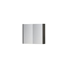 INK SPK1 spiegelkast met 2 dubbel gespiegelde deuren, 1 verstelbaar glazen planchet, stopcontact en schakelaar 70 x 14 x 60 cm, gerookt eiken
