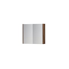 INK SPK1 spiegelkast met 2 dubbel gespiegelde deuren, 1 verstelbaar glazen planchet, stopcontact en schakelaar 70 x 14 x 60 cm, noten