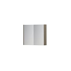 INK SPK1 spiegelkast met 2 dubbel gespiegelde deuren, 1 verstelbaar glazen planchet, stopcontact en schakelaar 70 x 14 x 60 cm, greige eiken