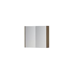 INK SPK1 spiegelkast met 2 dubbel gespiegelde deuren, 1 verstelbaar glazen planchet, stopcontact en schakelaar 70 x 14 x 60 cm, zuiver eiken