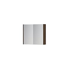 INK SPK1 spiegelkast met 2 dubbel gespiegelde deuren, 1 verstelbaar glazen planchet, stopcontact en schakelaar 70 x 14 x 60 cm, fineer chocolate
