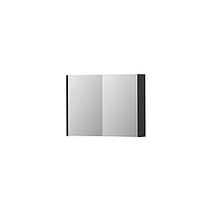 INK® SPK1 spiegelkast met 2 dubbel gespiegelde deuren, 1 verstelbaar glazen planchet, stopcontact en schakelaar 80 x 14 x 60 cm, mat antraciet