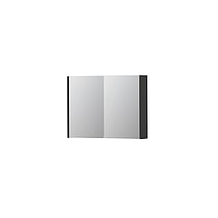 INK® SPK1 spiegelkast met 2 dubbel gespiegelde deuren, 1 verstelbaar glazen planchet, stopcontact en schakelaar 80 x 14 x 60 cm, hoogglans wit
