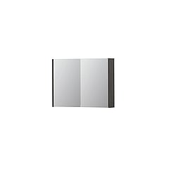 INK SPK1 spiegelkast met 2 dubbel gespiegelde deuren, 1 verstelbaar glazen planchet, stopcontact en schakelaar 80 x 14 x 60 cm, oer grijs