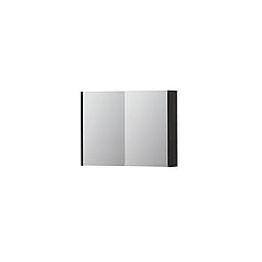 INK SPK1 spiegelkast met 2 dubbel gespiegelde deuren, 1 verstelbaar glazen planchet, stopcontact en schakelaar 80 x 14 x 60 cm, houtskool eiken
