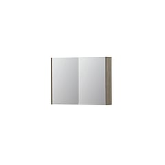 INK SPK1 spiegelkast met 2 dubbel gespiegelde deuren, 1 verstelbaar glazen planchet, stopcontact en schakelaar 80 x 14 x 60 cm, greige eiken