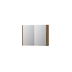 INK SPK1 spiegelkast met 2 dubbel gespiegelde deuren, 1 verstelbaar glazen planchet, stopcontact en schakelaar 80 x 14 x 60 cm, massief eiken aqua