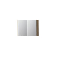 INK® SPK1 spiegelkast met 2 dubbel gespiegelde deuren, 1 verstelbaar glazen planchet, stopcontact en schakelaar 80 x 14 x 60 cm, zuiver eiken