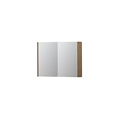 INK SPK1 spiegelkast met 2 dubbel gespiegelde deuren, 1 verstelbaar glazen planchet, stopcontact en schakelaar 80 x 14 x 60 cm, fineer ash grey