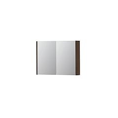 INK SPK1 spiegelkast met 2 dubbel gespiegelde deuren, 1 verstelbaar glazen planchet, stopcontact en schakelaar 80 x 14 x 60 cm, fineer chocolate