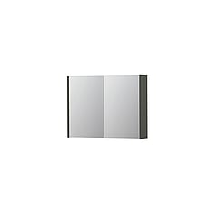 INK SPK1 spiegelkast met 2 dubbel gespiegelde deuren, 1 verstelbaar glazen planchet, stopcontact en schakelaar 80 x 14 x 60 cm, mat beton groen