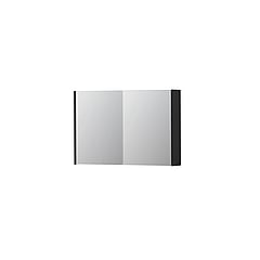 INK SPK1 spiegelkast met 2 dubbel gespiegelde deuren, stopcontact en schakelaar 90 x 14 x 60 cm, mat zwart