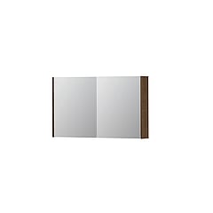 INK SPK1 spiegelkast met 2 dubbel gespiegelde deuren, stopcontact en schakelaar 100 x 14 x 60 cm, massief eiken chocolate