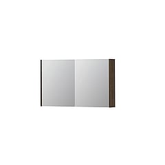 INK SPK1 spiegelkast met 2 dubbel gespiegelde deuren, stopcontact en schakelaar 100 x 14 x 60 cm, massief eiken charcoal