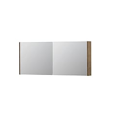 INK SPK1 spiegelkast met 2 dubbel gespiegelde deuren, stopcontact en schakelaar 140 x 14 x 60 cm, naturel eiken