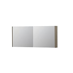 INK SPK1 spiegelkast met 2 dubbel gespiegelde deuren, stopcontact en schakelaar 140 x 14 x 60 cm, greige eiken